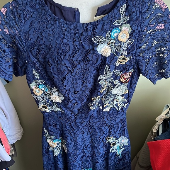 Modcloth Always Lovely Lace Embroidered Beaded Floral Dress A-Line Blue size XS - Picture 8 of 16
